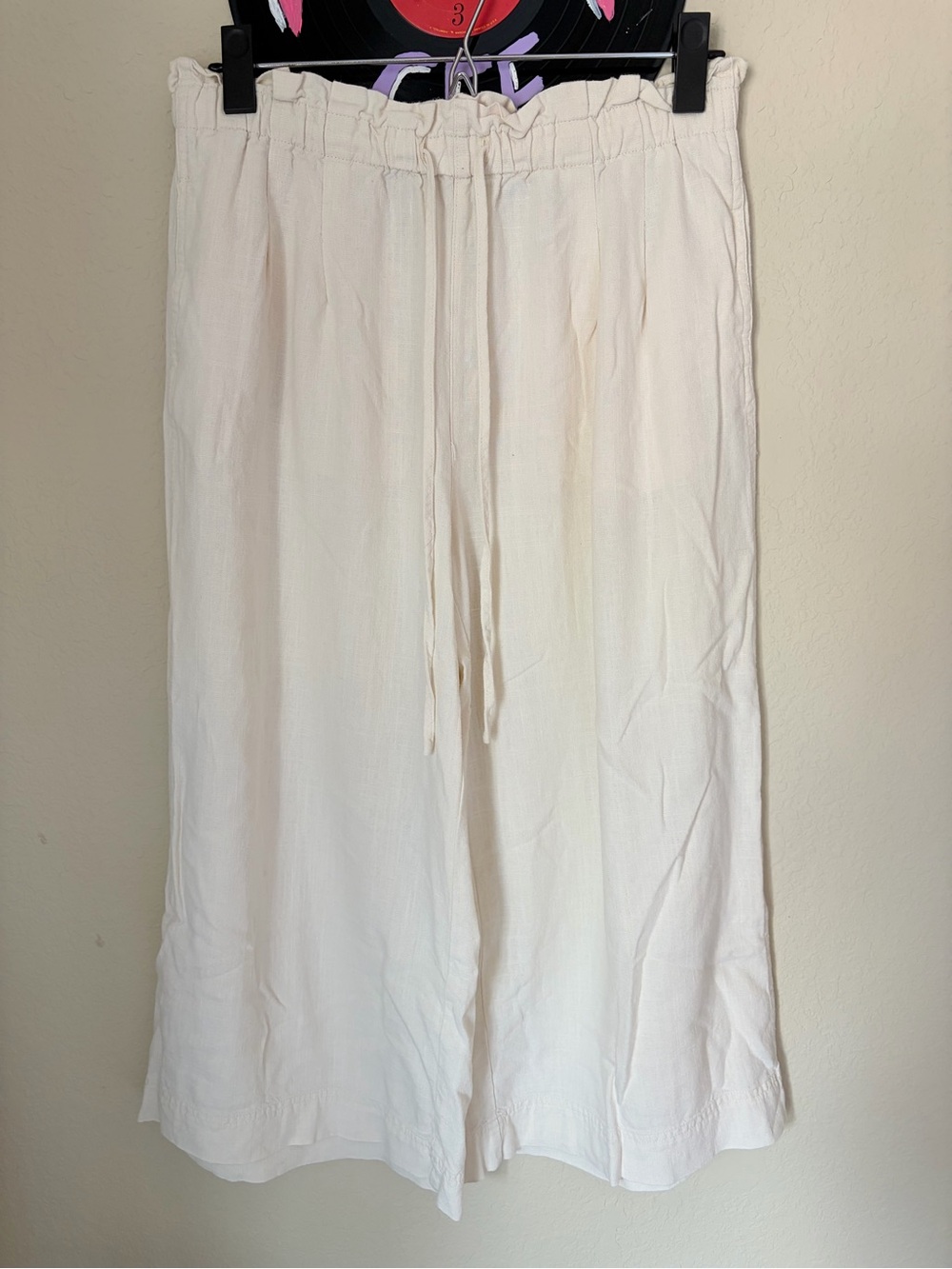 Umgee Cream Drawstring Wide-Leg Linen Capri Pants